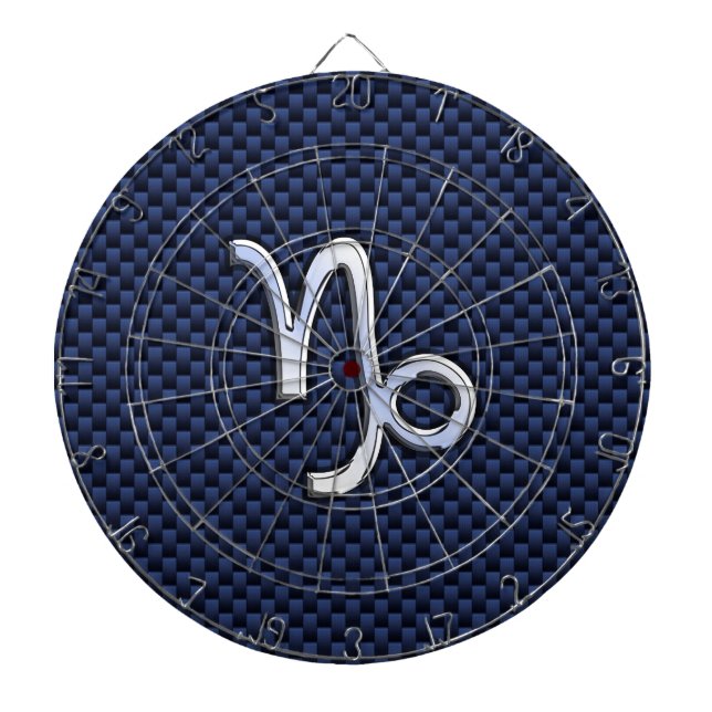 Capricorn Sign Navy Blue Carbon Fibre Style Dartboard (Front)
