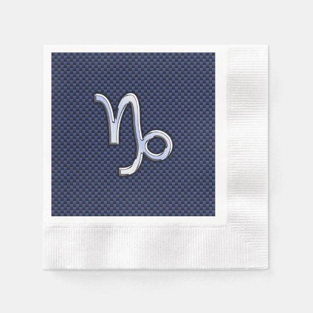 Capricorn Sign Navy Blue Carbon Fibre Style Napkin (Front)