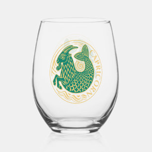 Capricorn Sign of the Zodiac Stemless Wine Glass