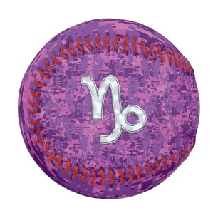 Capricorn Sign on Fuchsia Digital Camouflage Baseball