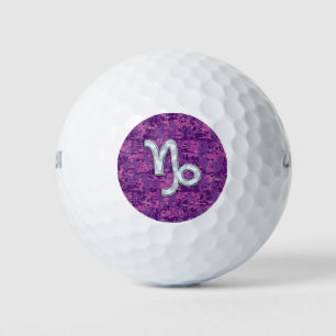 Capricorn Sign on Fuchsia Digital Camouflage Golf Balls