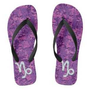 Capricorn Sign on Fuchsia Digital Camouflage Jandals