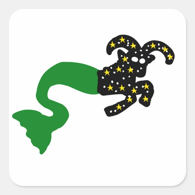 Capricorn Space Sea Goat Green Tail Square Sticker (Front)