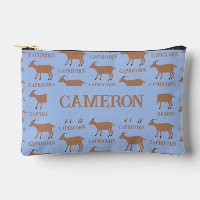 Capricorn Star Sign Goat Custom Name Accessory Pouch (Front)