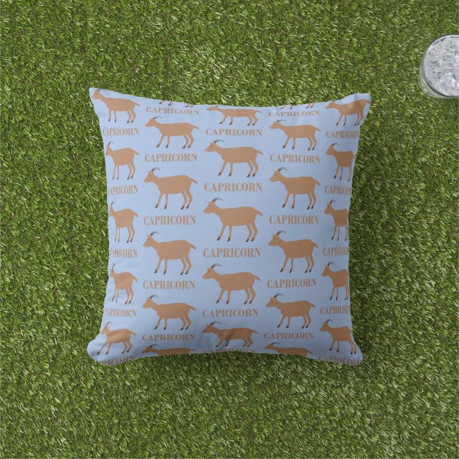 Capricorn Star Sign Goat Patterned Cushion (Grass)