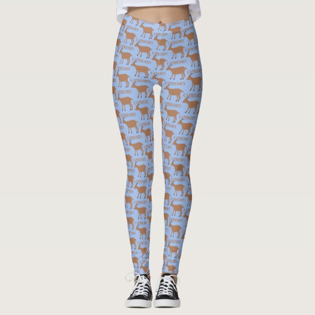 Capricorn Star Sign Goat Patterned Leggings (Front)