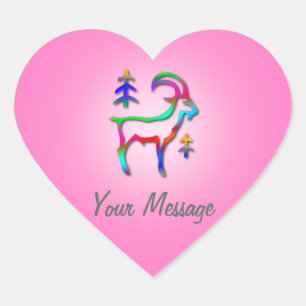 Capricorn Star Sign Rainbow Goat Pink Heart Sticker