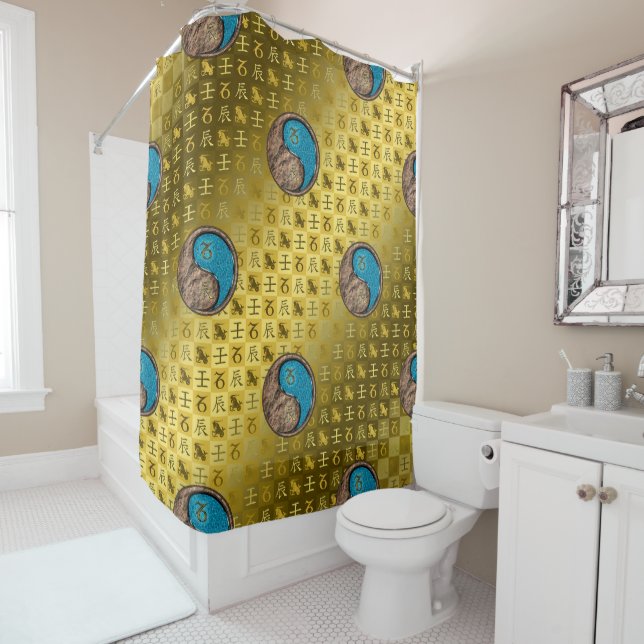 Capricorn & Water Dragon Shower Curtain (In Situ)