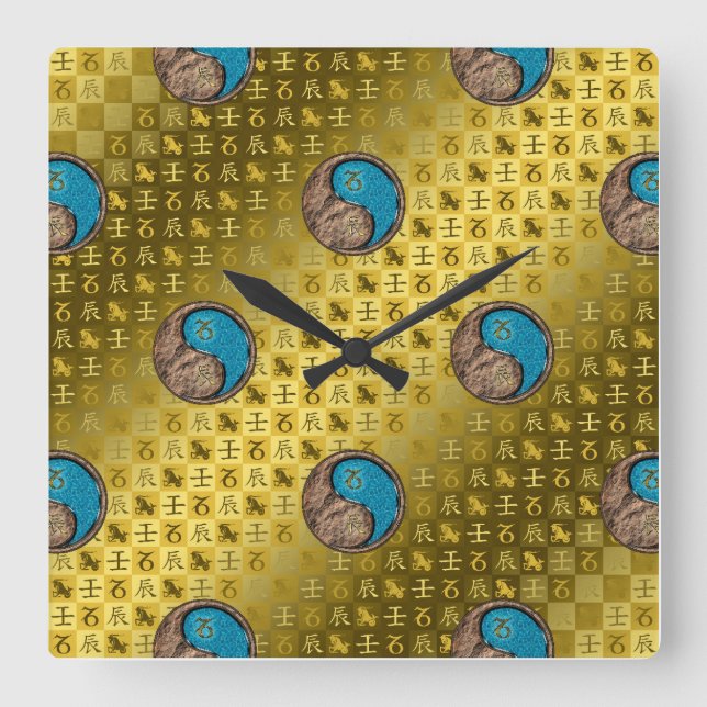 Capricorn & Water Dragon Square Wall Clock (Front)