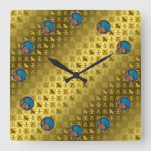 Capricorn & Water Dragon Square Wall Clock (Front)