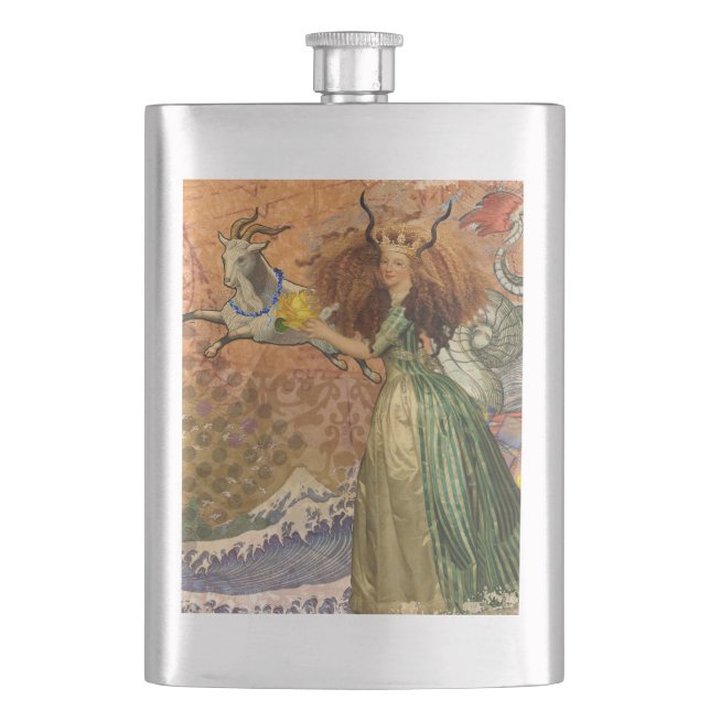 Capricorn Woman Goat Whimsical Fun Hip Flask (Front)