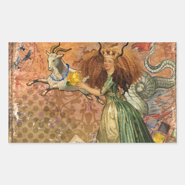 Capricorn Woman Goat Whimsical Fun Rectangular Sticker (Front)
