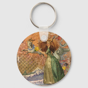 Capricorn Woman zodiac astrology painting artwork Key Ring