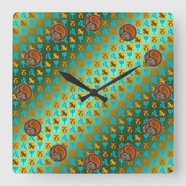 Capricorn & Wood Dog Square Wall Clock (Front)