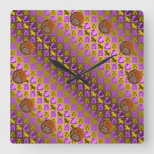 Capricorn & Wood Rooster Square Wall Clock