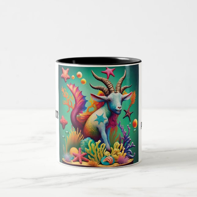 Capricorn - Zodiac Art Two-Tone Coffee Mug (Center)