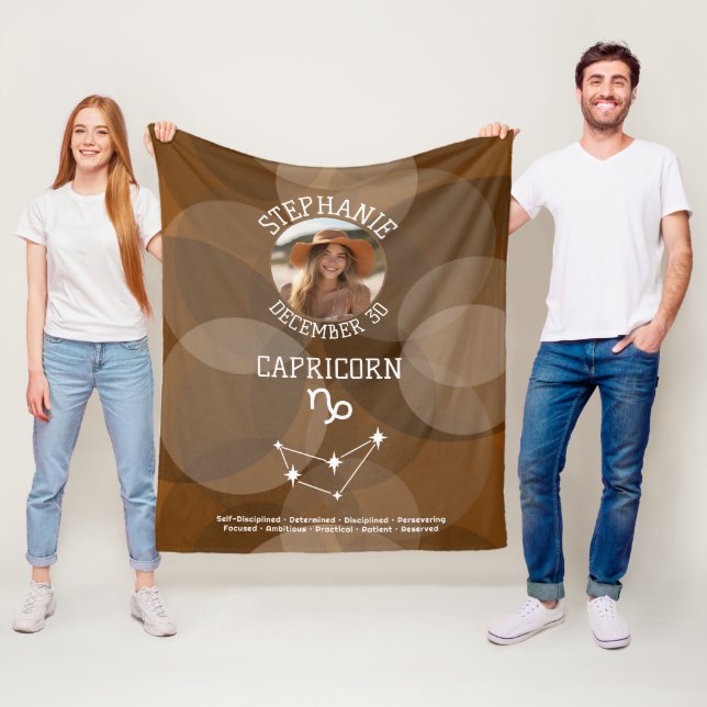 Capricorn Zodiac Astrology Sign Photo Birthdate Fleece Blanket (In Situ)