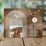 Capricorn Zodiac Astrology Sign Photo Birthdate Postcard<br><div class="desc">Personalise this zodiac card with a photo, birthdate and name. A custom birthday design with the zodiac sign - Capricorn - plus personality traits, information and constellation. An earthy grey and black colour combination associated with Capricorn is the main design behind all of the Zodiac details. A great gift for...</div>