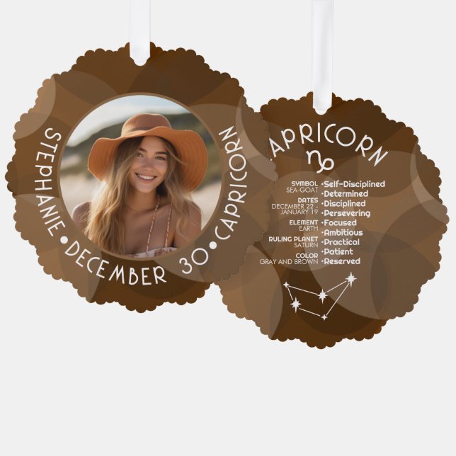 Capricorn Zodiac Astrology Sign Photo Birthdate Tree Decoration Card (Front/Back)