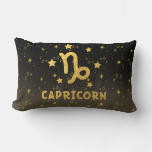 Capricorn Zodiac Black and Gold Lumbar Pillow