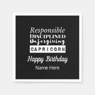 Capricorn Zodiac Fun Characteristics Birthday Napkin