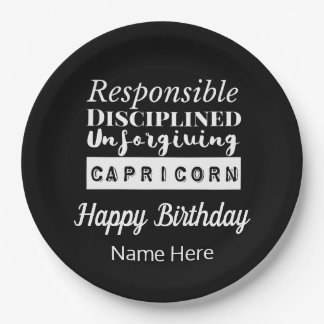 Capricorn Zodiac Fun Characteristics Birthday Paper Plate