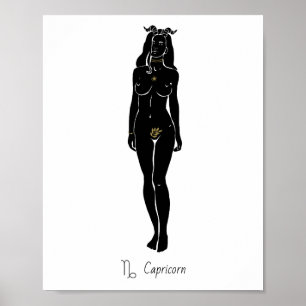 Capricorn Zodiac Goddess Celestial Goat Horns Art Poster