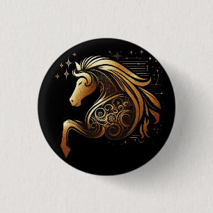 Capricorn Zodiac Gold Horse Astrology 3 Cm Round Badge