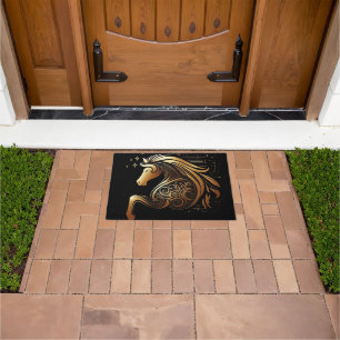 Capricorn Zodiac Gold Horse Astrology Doormat