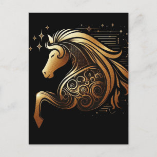 Capricorn Zodiac Gold Horse Astrology Holiday Postcard