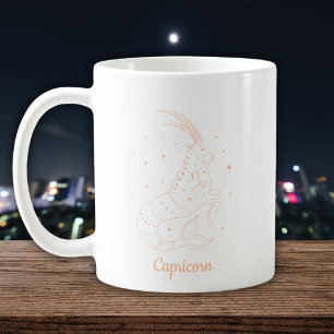Capricorn Zodiac Line Art White Peach Coffee Mug