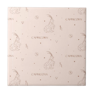 Capricorn Zodiac Pattern in Brown and Burgundy Tile