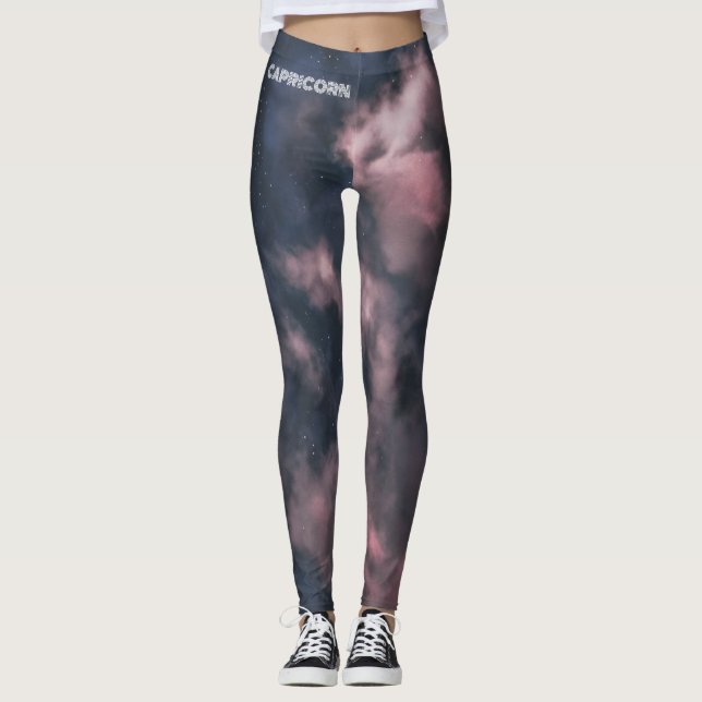Capricorn Zodiac Pink Clouds Leggings (Front)