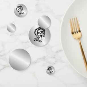 Capricorn Zodiac Sign and Symbol Silver Confetti
