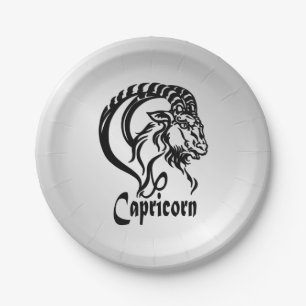 Capricorn Zodiac Sign and Symbol Silver Paper Plate