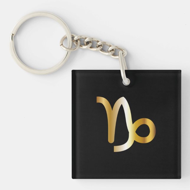 Capricorn Zodiac Sign, Black & Gold Keychain (Front)