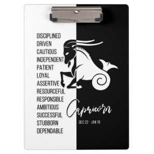 Capricorn Zodiac Sign Black & White Clipboard