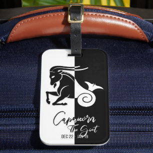 Capricorn Zodiac Sign Black & White Luggage Tag