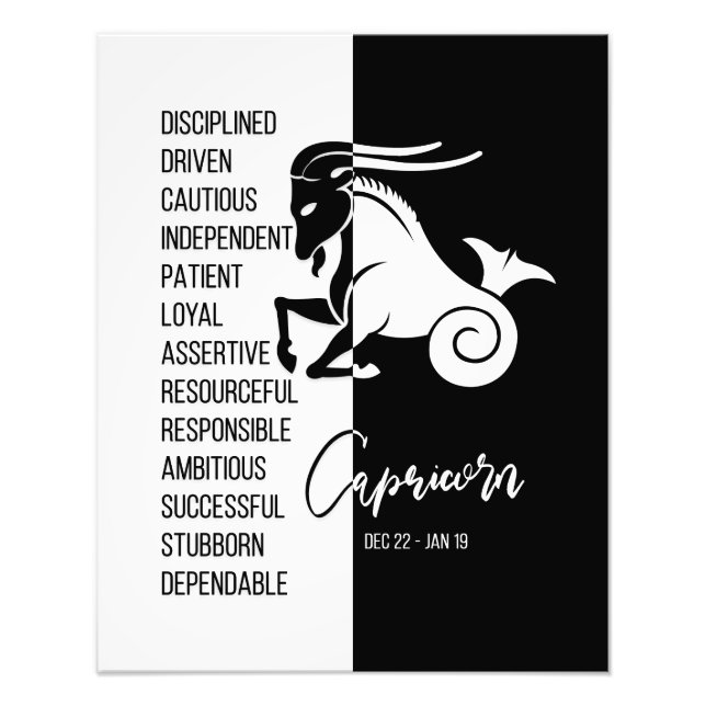 Capricorn Zodiac Sign, Black & White Poster (Front)