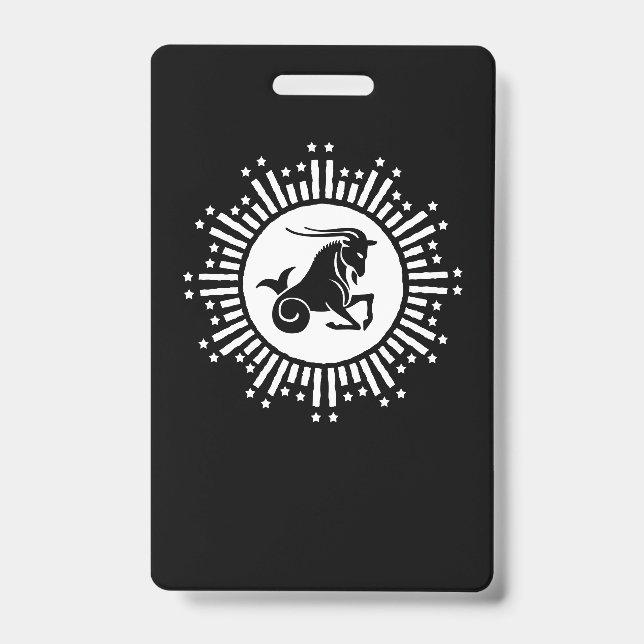 Capricorn Zodiac Sign Goat Cosmic Starburst Design ID Badge (Front)