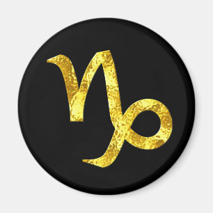 Capricorn Zodiac Sign Hammered Gold Look on Black Magnet