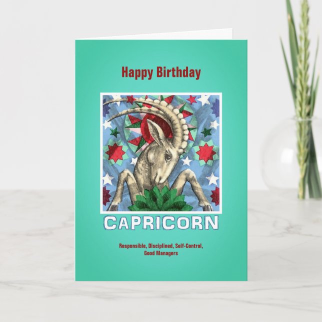 Capricorn Zodiac Sign Happy Birthday Card (Front)
