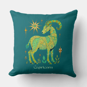 Capricorn Zodiac Sign in Intricate Patterns Cushion