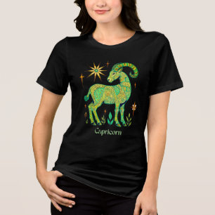 Capricorn Zodiac Sign in Intricate Patterns Tri-Blend Shirt