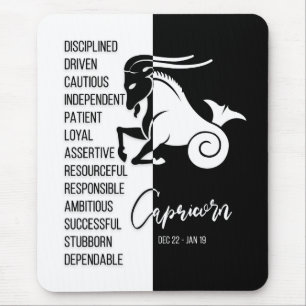 Capricorn Zodiac Sign Mousepad, Black & White Mouse Pad