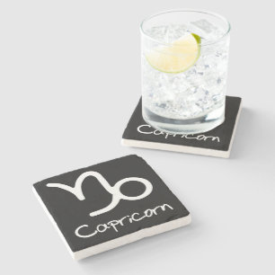 Capricorn Zodiac Sign on Black Background Stone Coaster