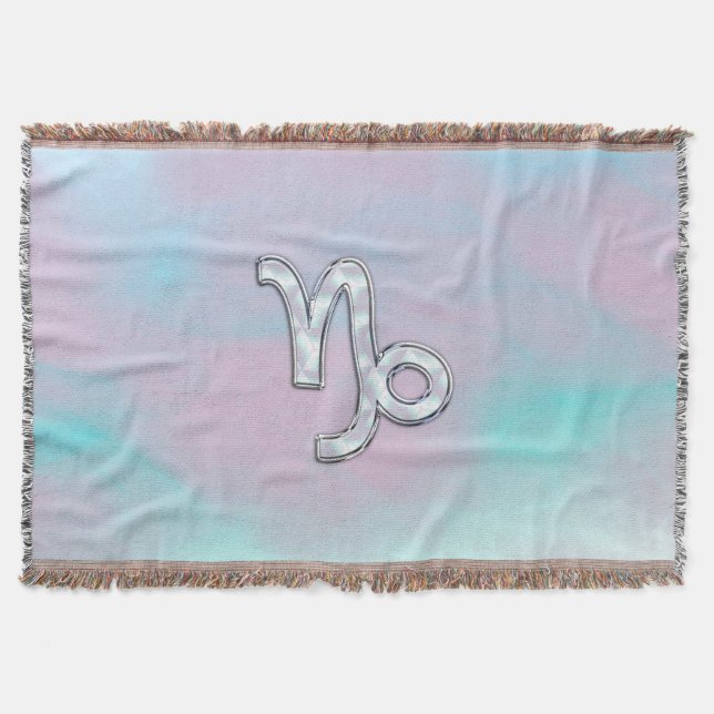 Capricorn Zodiac Sign on Mother of Pearl Nacre Throw Blanket (Front)