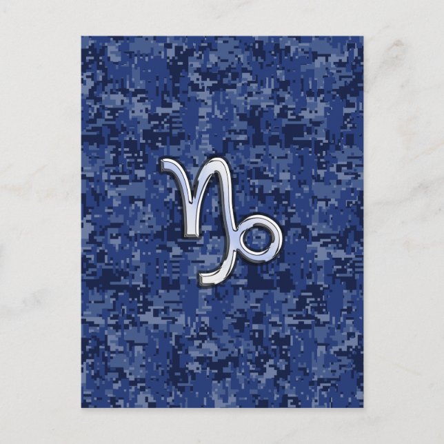 Capricorn Zodiac Sign on navy blue digital camo Postcard (Front)