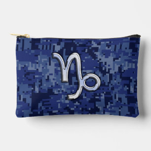Capricorn Zodiac Sign on Navy Digital Camouflage Accessory Pouch