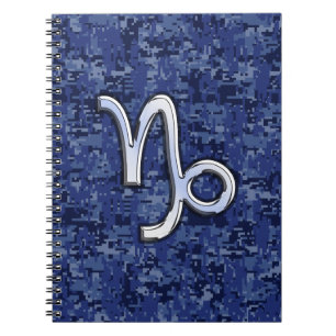 Capricorn Zodiac Sign on Navy Digital Camouflage Spiral Notebook